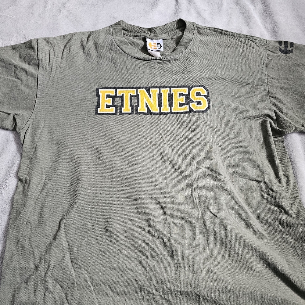 Vintage Etnies Olive Tee with Yellow and White Logo
